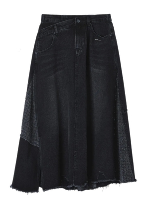 Musium Div. patchwork frayed-hem denim midi skirt - Black