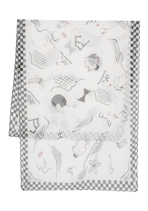 Fendi Pre-Owned sketch-style print silk scarf - White