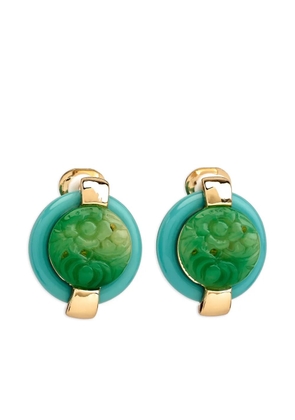 Kenneth Jay Lane carved-jade button earrings - Gold