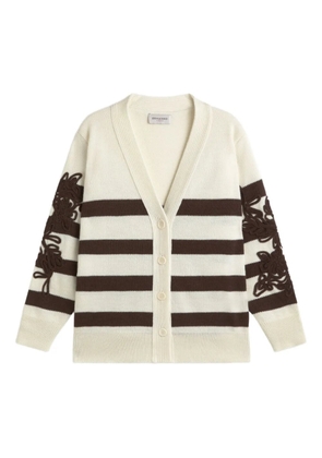 ERMANNO FIRENZE stripe-pattern floral-embroidered cardigan - Neutrals