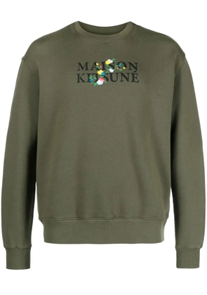 Maison Kitsuné floral-embroidered cotton sweatshirt - Green