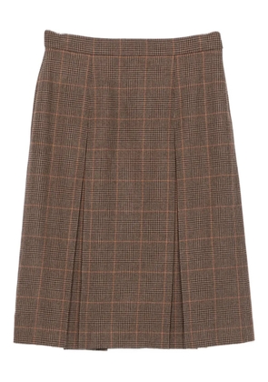 Saint Laurent pleated plaid midi skirt - Brown