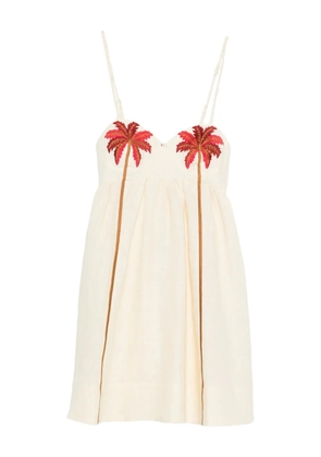 FARM Rio palm tree-embroidered mini dress - Neutrals