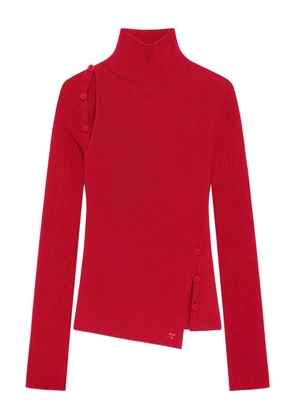 Courrèges button-embellished ribbed turtleneck sweater - Red