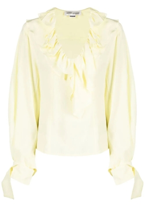 Victoria Beckham ruffled V-neck silk blouse - Yellow