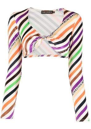 SIEDRES Logan striped twist-front crop top - Neutrals