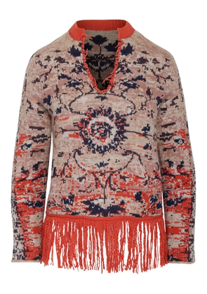 Lingua Franca v-neck fringed sweater - Neutrals