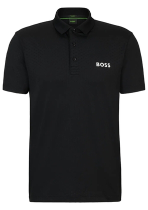 BOSS logo-print jacquard polo shirt - Black