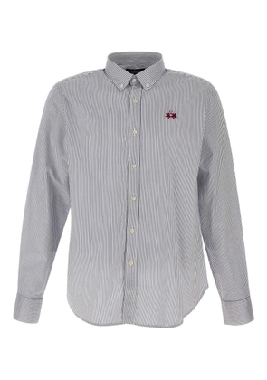 La Martina striped-pattern embroidered-logo shirt - White