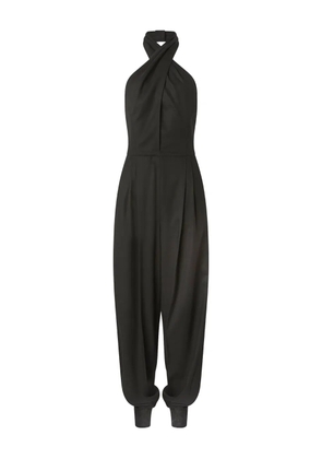 Genny halter-neck pleated-front jumpsuit - Black