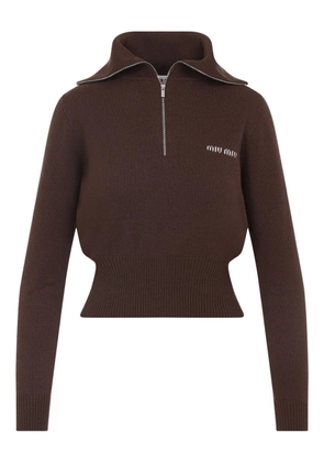 Miu Miu high-neck zip-up sweater - Brown