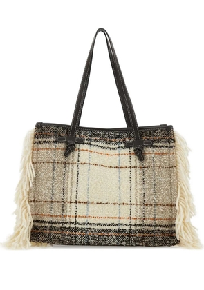 GIANNI CHIARINI Marcella fringe plaid tote bag - Neutrals