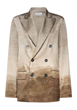 Pierre-Louis Mascia landscape-print double-breasted jacket - Neutrals