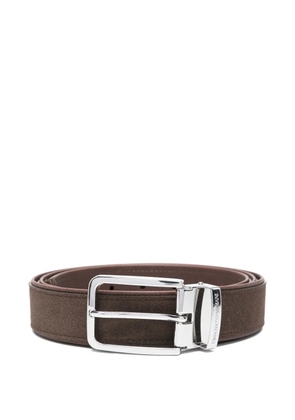 Emporio Armani rectangle-buckle suede-leather belt - Brown