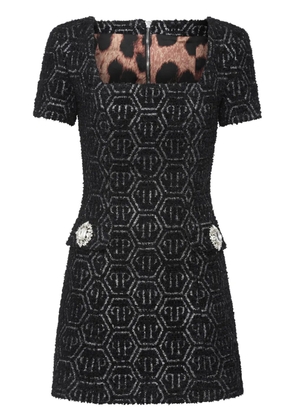 Philipp Plein monogram tweed dress - Black