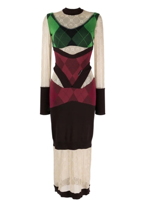Marine Serre Regenerated lozenge-knit midi dress - Brown