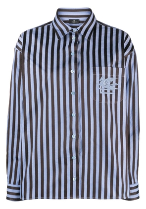 ETRO Pegaso-embroidered striped shirt - Blue