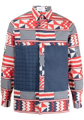 Ports V quilt front geometric-print shirt - White