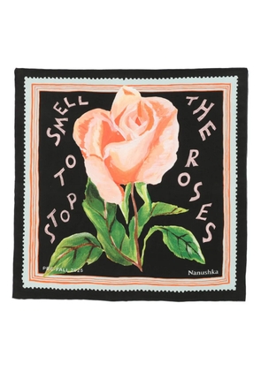 Nanushka rose-print silk scarf - Black