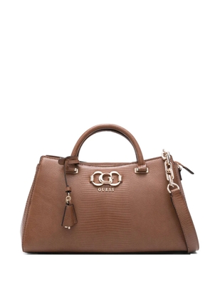 GUESS USA logo-plaque snakeskin-effect shoulder bag - Brown