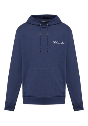 Balmain logo-embroidered hoodie - Blue