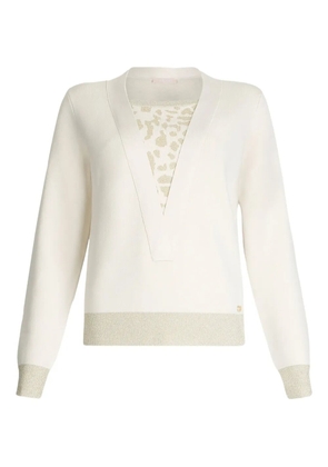 LIU JO animal-print V-neck sweater - White
