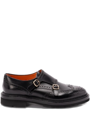 Santoni leather brogue-detailing monk shoes - Black