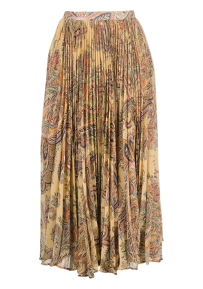 ETRO paisley-print pleated silk midi skirt - Neutrals