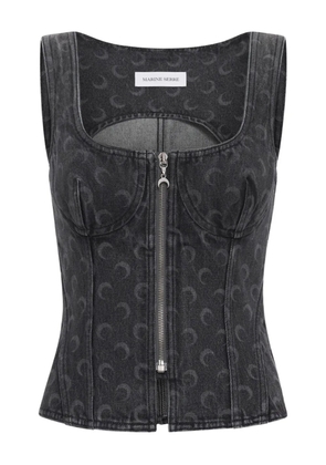 Marine Serre Moon denim bustier top - Grey