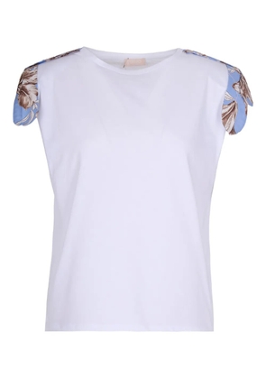 LIU JO floral-sleeve T-shirt - White