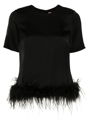 TWINSET feather-trim satin blouse - Black