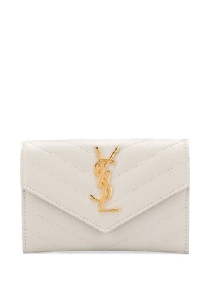 Saint Laurent small chevron-quilted leather wallet - White