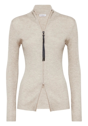 Brunello Cucinelli cashmere-blend zip-front top - Neutrals