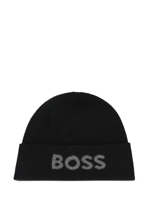 BOSS logo-embroidered beanie hat - Black