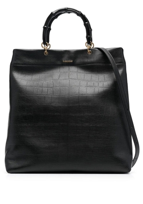 Jil Sander bamboo-handle embossed tote bag - Black