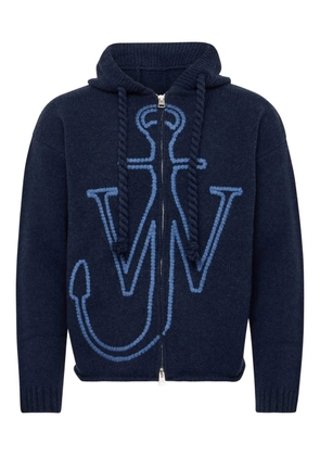JW Anderson Anchor-logo hooded zip-up cardigan - Blue