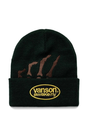 Awake NY Vanson Skeleton embroidered ribbed beanie hat - Green