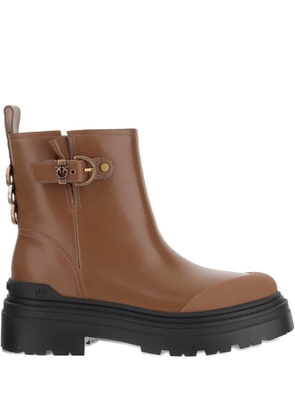 PINKO buckle-detail logo-plaque ankle boots - Brown