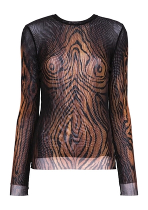 Jean Paul Gaultier wood-print mesh top - Black