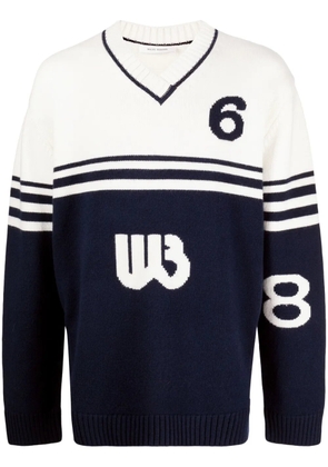 Wales Bonner two-tone intarsia-knit jumper - Blue