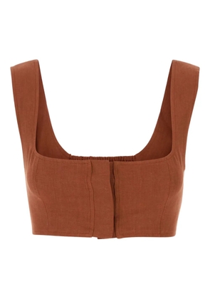 Le Kasha square-neck linen top - Brown