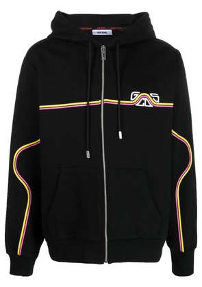 GCDS Waved logo-print zip-up hoodie - Black