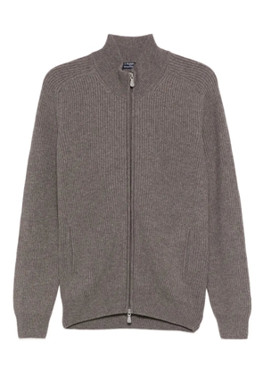 Barba ribbed zip-up cardigan - Brown