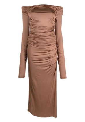 Helmut Lang off-shoulder draped maxi dress - Brown