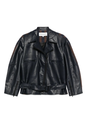 Stine Goya belted stripe-detail biker jacket - Blue