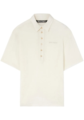 Palm Angels logo-embroidered linen polo shirt - White