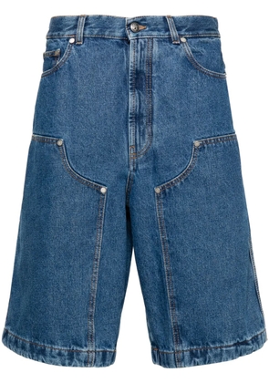 Palm Angels monogram-embroidered denim shorts - Blue