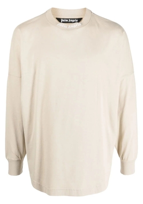 Palm Angels logo-print long-sleeved sweatshirt - BEIGE WHITE