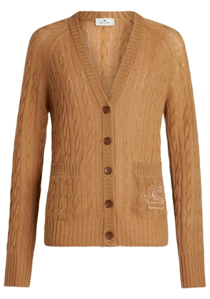 ETRO Pegaso-motif cable-knit cardigan - Brown