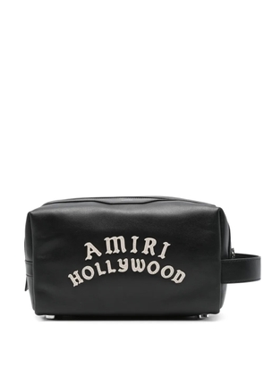 AMIRI logo-appliqué leather wash bag - Black